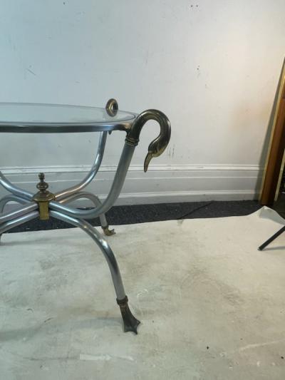 Maison Jansen ELEGANT MODERNIST MAISON JANSEN STEEL AND BRASS SWAN HEAD SIDE TABLE