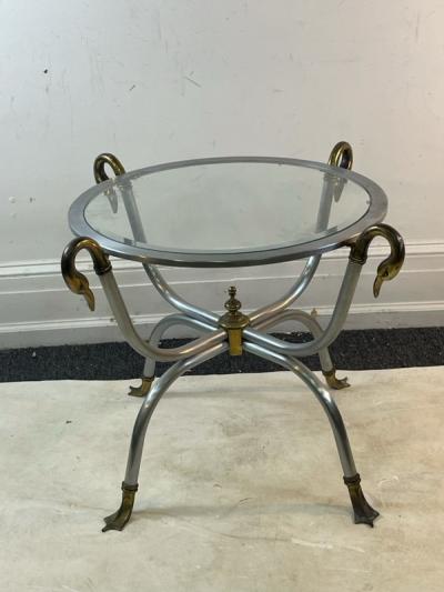 Maison Jansen ELEGANT MODERNIST MAISON JANSEN STEEL AND BRASS SWAN HEAD SIDE TABLE