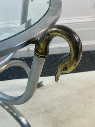 Maison Jansen ELEGANT MODERNIST MAISON JANSEN STEEL AND BRASS SWAN HEAD SIDE TABLE