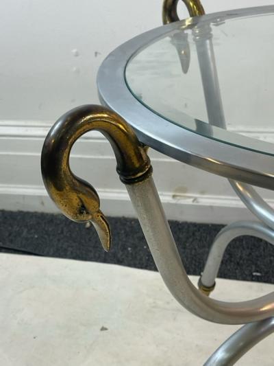 Maison Jansen ELEGANT MODERNIST MAISON JANSEN STEEL AND BRASS SWAN HEAD SIDE TABLE