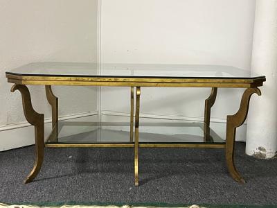 Maison Jansen EXCEPTIONAL FRENCH MODERNE GILT IRON AND GLASS TWO TIER TABLE