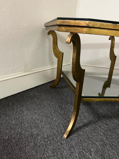 Maison Jansen EXCEPTIONAL FRENCH MODERNE GILT IRON AND GLASS TWO TIER TABLE