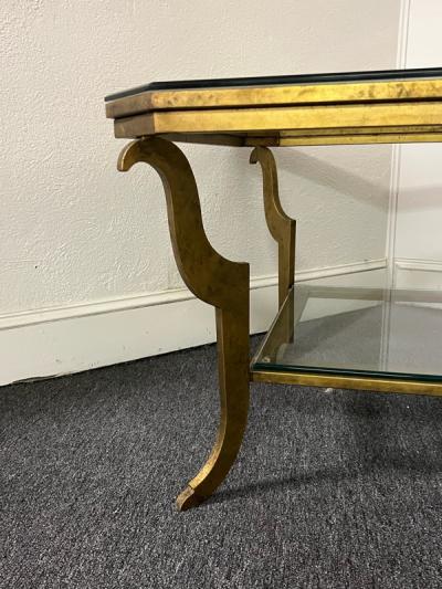 Maison Jansen EXCEPTIONAL FRENCH MODERNE GILT IRON AND GLASS TWO TIER TABLE