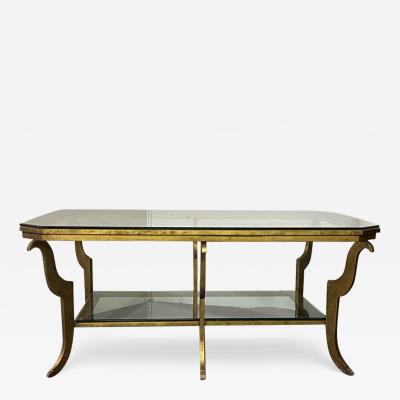 Maison Jansen EXCEPTIONAL FRENCH MODERNE GILT IRON AND GLASS TWO TIER TABLE