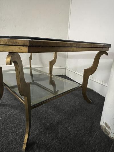 Maison Jansen EXCEPTIONAL FRENCH MODERNE GILT IRON AND GLASS TWO TIER TABLE