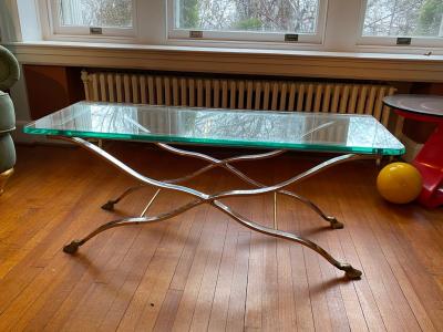 Maison Jansen EXCEPTIONAL NICKEL AND BRASS X BASE COFFEE TABLE BY MAISON JANSEN