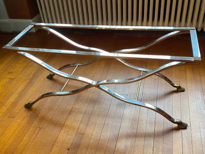 Maison Jansen EXCEPTIONAL NICKEL AND BRASS X BASE COFFEE TABLE BY MAISON JANSEN