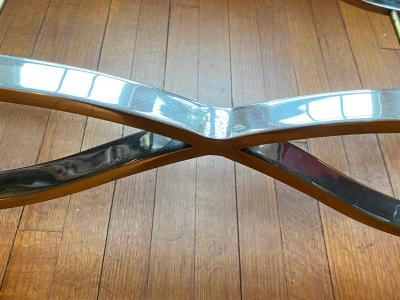 Maison Jansen EXCEPTIONAL NICKEL AND BRASS X BASE COFFEE TABLE BY MAISON JANSEN