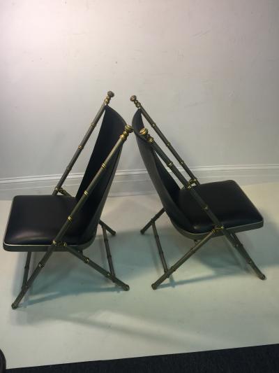 Maison Jansen EXCEPTIONAL PAIR OF MAISON JANSEN BRUSHED STEEL AND BRASS BAMBOO CHAIRS