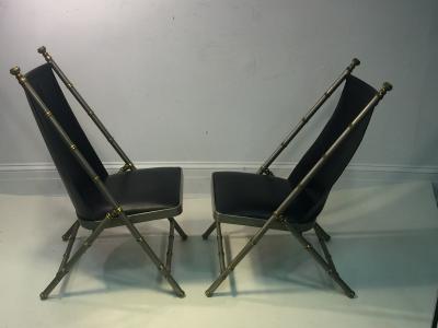 Maison Jansen EXCEPTIONAL PAIR OF MAISON JANSEN BRUSHED STEEL AND BRASS BAMBOO CHAIRS
