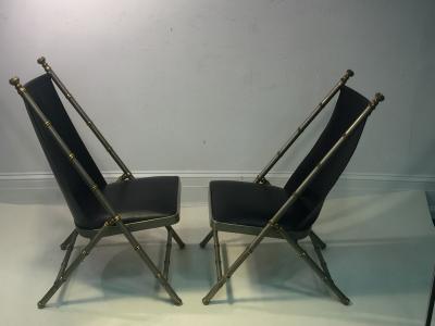 Maison Jansen EXCEPTIONAL PAIR OF MAISON JANSEN BRUSHED STEEL AND BRASS BAMBOO CHAIRS