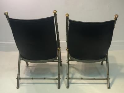 Maison Jansen EXCEPTIONAL PAIR OF MAISON JANSEN BRUSHED STEEL AND BRASS BAMBOO CHAIRS