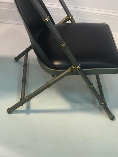 Maison Jansen EXCEPTIONAL PAIR OF MAISON JANSEN BRUSHED STEEL AND BRASS BAMBOO CHAIRS