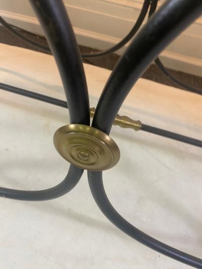 Maison Jansen EXCEPTIONAL TRAVERTINE MARBLE BLACK IRON AND BRASS CONSOLE