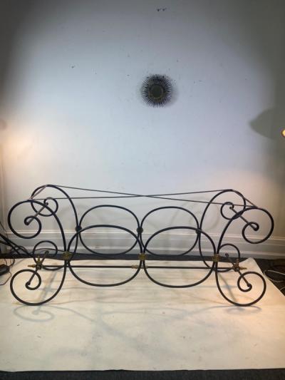 Maison Jansen EXCEPTIONAL TRAVERTINE MARBLE BLACK IRON AND BRASS CONSOLE