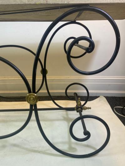 Maison Jansen EXCEPTIONAL TRAVERTINE MARBLE BLACK IRON AND BRASS CONSOLE