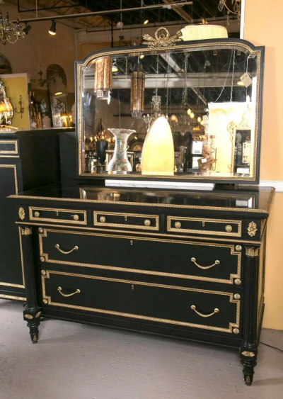 Maison Jansen Ebonized Bronze Mounted Chest Commode Dresser Attributed to Jansen