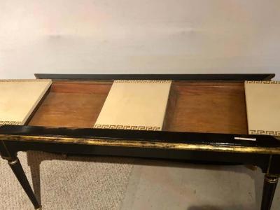 Maison Jansen Ebonized Jansen Style Coffee Table with a Greek Key Design and Leather Top