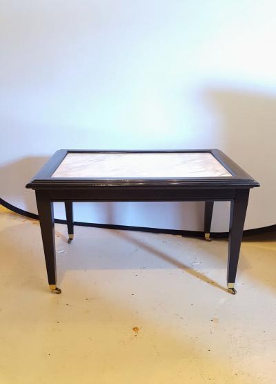 Maison Jansen Ebonized Marble Top Coffee Table Cocktail Table On Wheels manner of Jansen