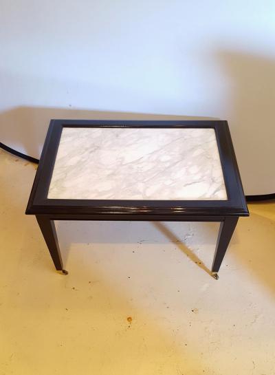 Maison Jansen Ebonized Marble Top Coffee Table Cocktail Table On Wheels manner of Jansen