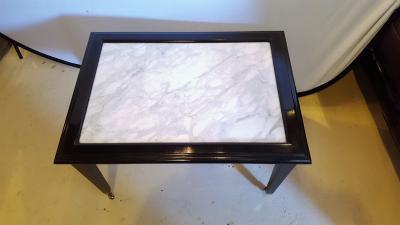 Maison Jansen Ebonized Marble Top Coffee Table Cocktail Table On Wheels manner of Jansen