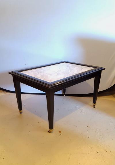 Maison Jansen Ebonized Marble Top Coffee Table Cocktail Table On Wheels manner of Jansen