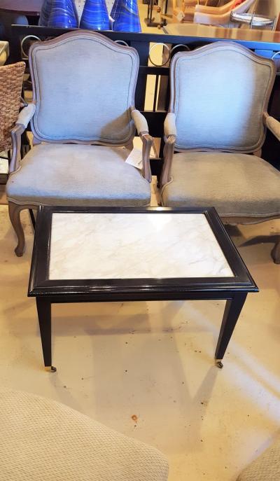 Maison Jansen Ebonized Marble Top Coffee Table Cocktail Table On Wheels manner of Jansen