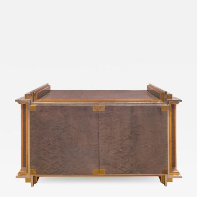 Maison Jansen Exceptional Jansen Cabinet in Grey Burl with Chic Mixed Metals 1970s Signed 