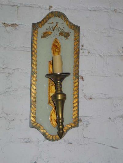 Maison Jansen Exceptional Pair of Verre glomis Sconces by Maison Jansen