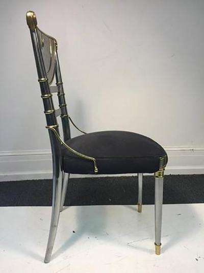 Maison Jansen Exceptional Set of Four Steel Dining Chairs with Brass Accents by Maison Jansen