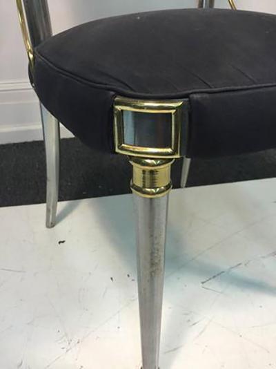 Maison Jansen Exceptional Set of Four Steel Dining Chairs with Brass Accents by Maison Jansen