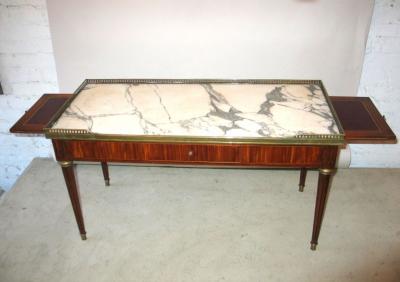 Maison Jansen Expandable French Modern Neoclassical Wood Marble Coffee Table by Maison Jansen