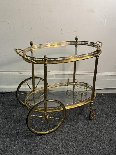 Maison Jansen FINE MAISON JANSEN BRASS AND REMOVABLE GLASS TRAY BAR CART