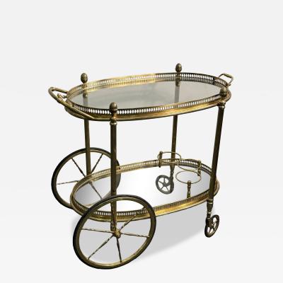 Maison Jansen FINE MAISON JANSEN BRASS AND REMOVABLE GLASS TRAY BAR CART
