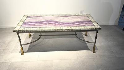 Maison Jansen Fine French Faux Marble Steel and Brass Coffe Table Maison Jansen