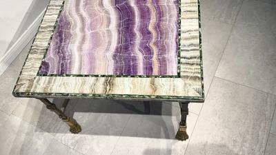 Maison Jansen Fine French Faux Marble Steel and Brass Coffe Table Maison Jansen
