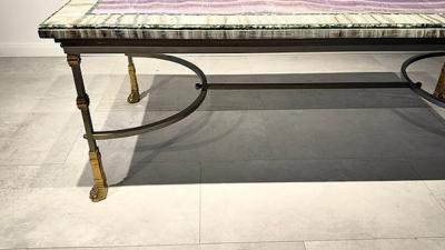 Maison Jansen Fine French Faux Marble Steel and Brass Coffe Table Maison Jansen