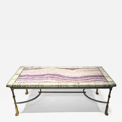 Maison Jansen Fine French Faux Marble Steel and Brass Coffe Table Maison Jansen