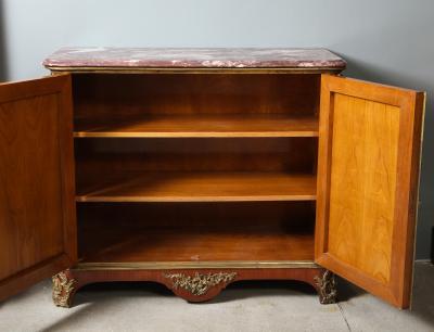 Maison Jansen Fine Pair of French Gilt Bronze Mounted Red Lacquer Chinoiserie Cabinets