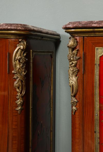 Maison Jansen Fine Pair of French Gilt Bronze Mounted Red Lacquer Chinoiserie Cabinets