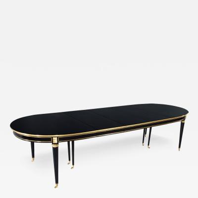 Maison Jansen French 1940 s Maison Jansen Dining Table in Polished Black with Brass Detailing