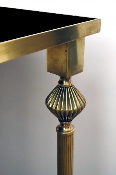 Maison Jansen French 1940s Brass Rectangular Coffee Table with Black Glass Top