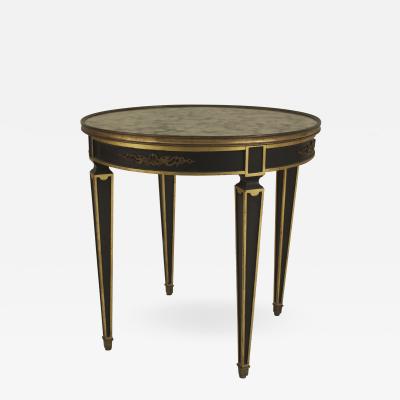 Maison Jansen French 1940s Empire style Ebonized and Gilt Trim Round End Table