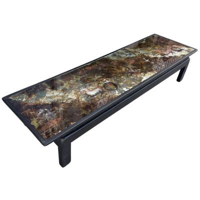 Maison Jansen French Art Deco Eglomise Reverse Painted Glass Cocktail Table Horses