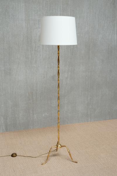 Maison Jansen French Brass Bamboo Tripod Floor Lamp in the Style of Maison Jansen 1950s