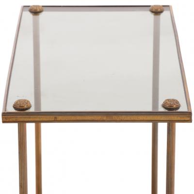 Maison Jansen French Brass and Smoked Glass End Table in the manner of Maison Jansen C 1950