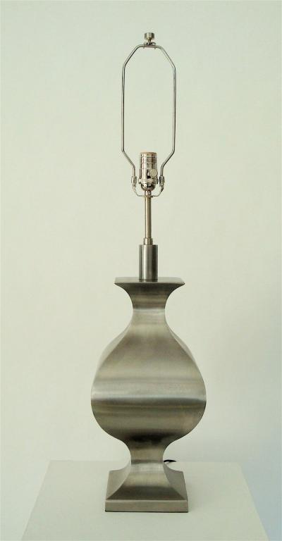 Maison Jansen French Brushed Stainless Steel Table Lamp by Francois See for Maison Jansen
