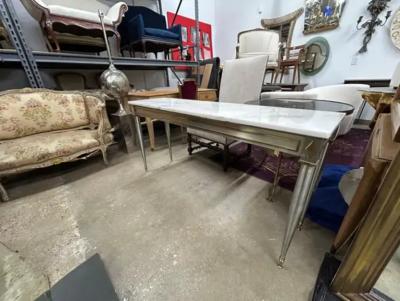 Maison Jansen French Directoire Style Stainless Steel And Bronze Console Table