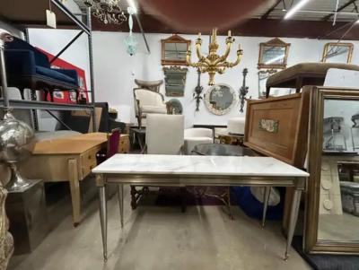 Maison Jansen French Directoire Style Stainless Steel And Bronze Console Table
