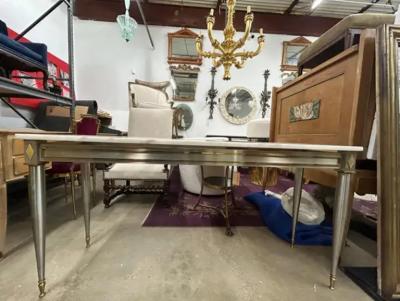 Maison Jansen French Directoire Style Stainless Steel And Bronze Console Table
